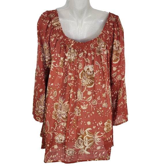 Chaps Top Blouse Womens XXL Peasant Cottage Core Boho Floral Squareneck Sheer - Picture 2 of 12